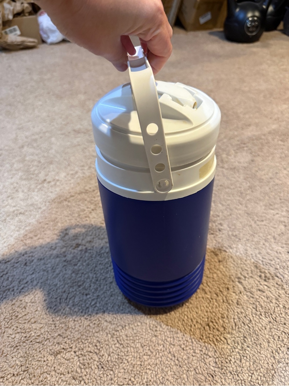 90s Blue and White IGLOO brand Insulated Water Jug with Carry Handle